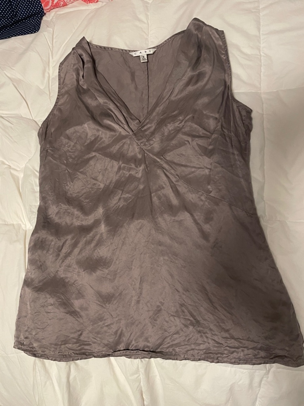 Cabi grey silk tank top with v-neck Size S